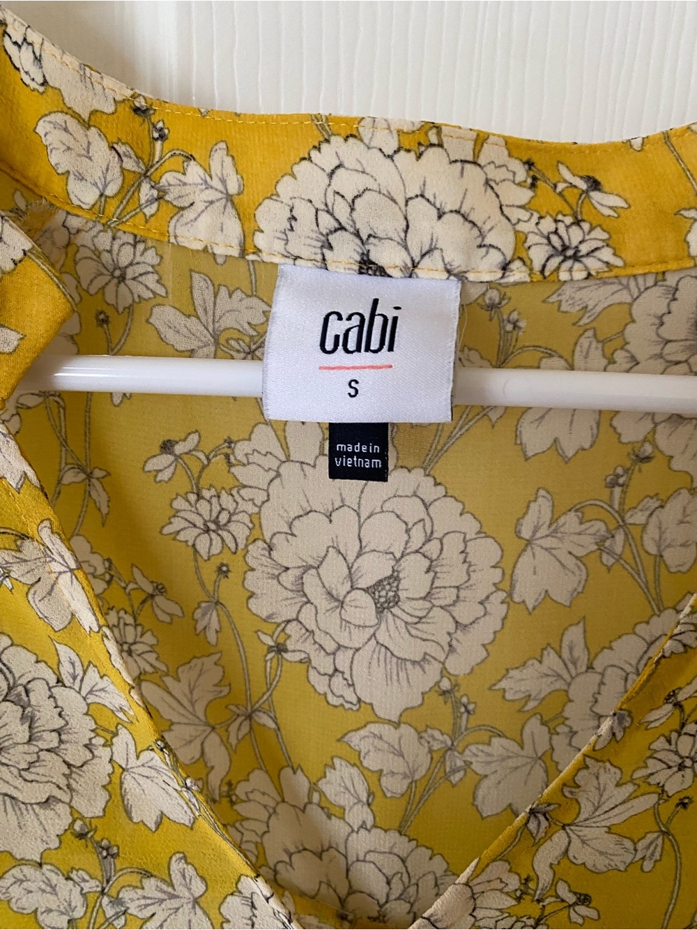 CAbi Mustard Yellow Floral Button-Front Blouse